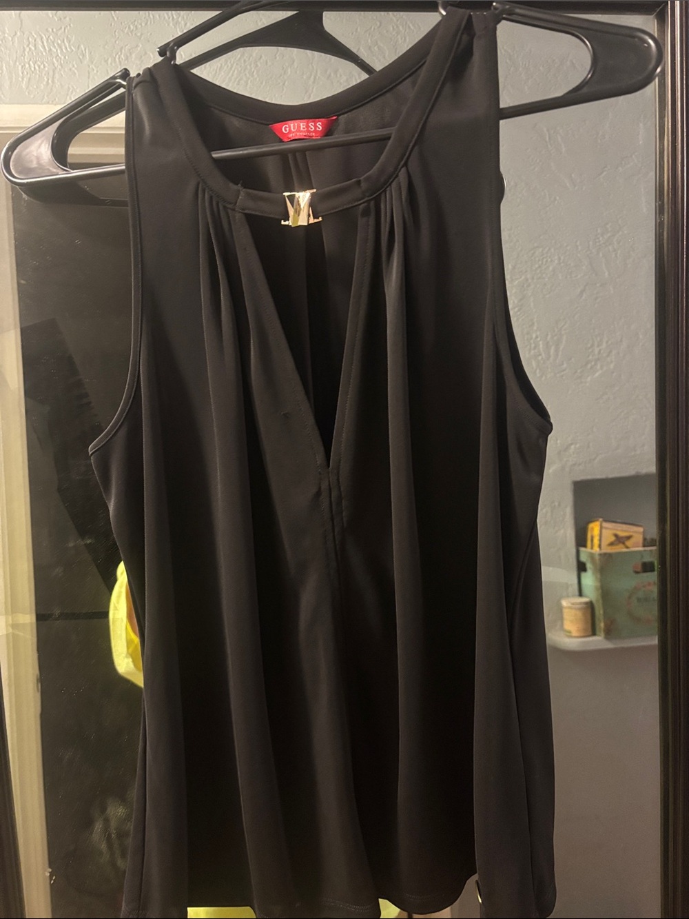GUESS Black Sleeveless V-Neck Camisole with Gold Detail